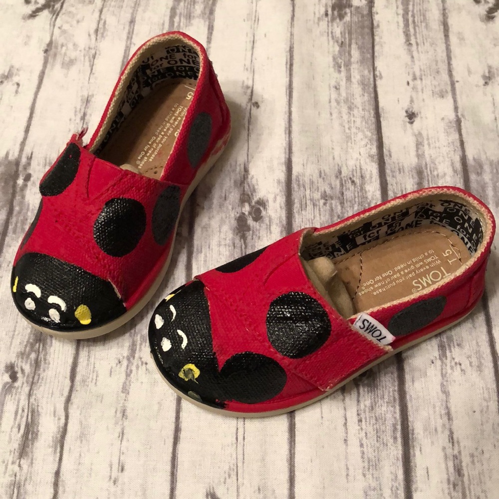 Toms • Lady Bug Inspired Hand Painted shoes NWOT